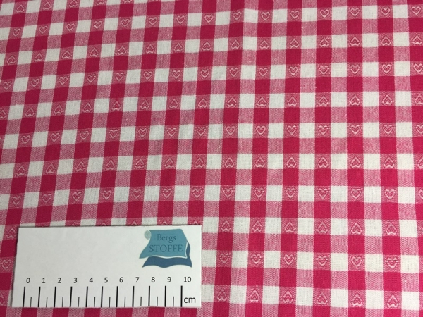 Baumwolle Vichy Karo mit Herzen Pink 10mm