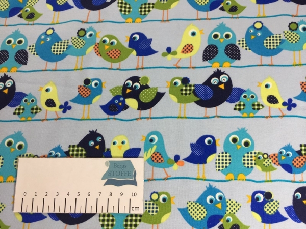 Jersey Baumwoll-Stoff Stenzo Vogel Blau Nr 482
