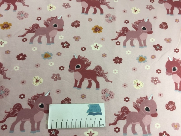 Jersey Baumwoll-Stoff Einhorn Rosa Bunt Nr 2496