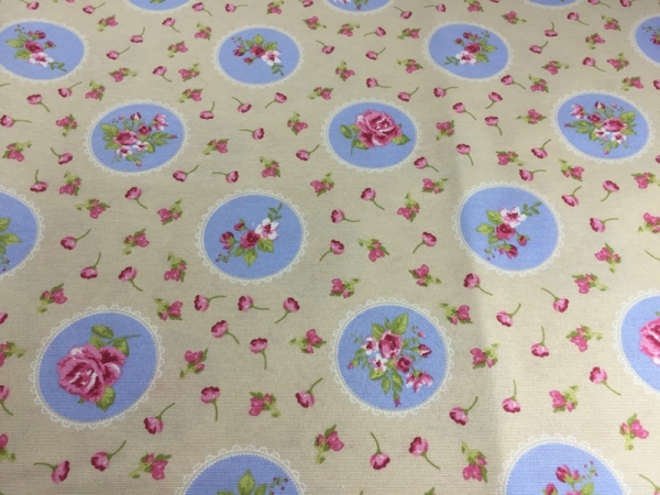 Schwere Baumwolle Stoff Rosen Beige Bunt Nr 2544