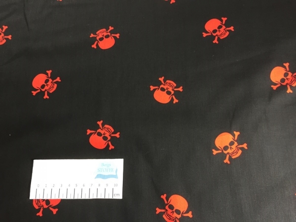 Baumwolle Stoff Totenkopf Schwarz Rot Nr 1188